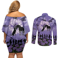 ANZAC Day Couples Matching Off Shoulder Short Dress and Long Sleeve Button Shirt Lest We Forget the Animals Too LT19 - Polynesian Pride
