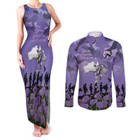 ANZAC Day Couples Matching Tank Maxi Dress and Long Sleeve Button Shirt Lest We Forget the Animals Too LT19 Purple - Polynesian Pride
