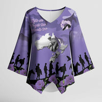 ANZAC Day Kimono Sleeve Blouse Lest We Forget the Animals Too LT19 Female Purple - Polynesian Pride