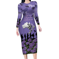 ANZAC Day Long Sleeve Bodycon Dress Lest We Forget the Animals Too LT19 Long Dress Purple - Polynesian Pride