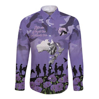 ANZAC Day Long Sleeve Button Shirt Lest We Forget the Animals Too LT19 Unisex Purple - Polynesian Pride