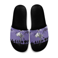 ANZAC Day Slide Sandals Lest We Forget the Animals Too LT19 Purple - Polynesian Pride