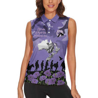 ANZAC Day Women Sleeveless Polo Shirt Lest We Forget the Animals Too LT19 - Polynesian Pride