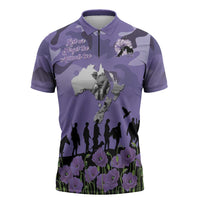 ANZAC Day Zipper Polo Shirt Lest We Forget the Animals Too LT19 Purple - Polynesian Pride