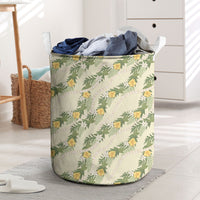 Hawaiian Pikake Maile Lei Laundry Basket Tiare Hibiscus Kalo Palapalai Leaf Beige LT19 Beige - Polynesian Pride