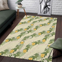 Hawaiian Pikake Maile Lei Area Rug Tiare Hibiscus Kalo Palapalai Leaf Beige LT19 Beige - Polynesian Pride
