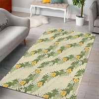 Hawaiian Pikake Maile Lei Area Rug Tiare Hibiscus Kalo Palapalai Leaf Beige LT19 - Polynesian Pride