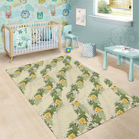 Hawaiian Pikake Maile Lei Area Rug Tiare Hibiscus Kalo Palapalai Leaf Beige LT19 - Polynesian Pride