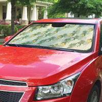 Hawaiian Pikake Maile Lei Auto Sun Shade Tiare Hibiscus Kalo Palapalai Leaf Beige LT19 - Polynesian Pride