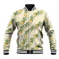 Hawaiian Pikake Maile Lei Baseball Jacket Tiare Hibiscus Kalo Palapalai Leaf Beige LT19 Unisex Beige - Polynesian Pride