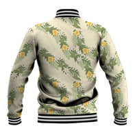 Hawaiian Pikake Maile Lei Baseball Jacket Tiare Hibiscus Kalo Palapalai Leaf Beige LT19 - Polynesian Pride