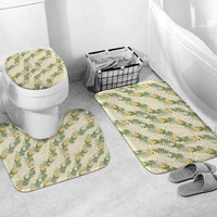 Hawaiian Pikake Maile Lei Bathroom Set Tiare Hibiscus Kalo Palapalai Leaf Beige LT19 Mat Set Only (3 pcs) One Size Beige - Polynesian Pride