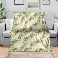 Hawaiian Pikake Maile Lei Blanket Tiare Hibiscus Kalo Palapalai Leaf Beige LT19 - Polynesian Pride
