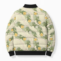 Hawaiian Pikake Maile Lei Bomber Puffer Jacket Tiare Hibiscus Kalo Palapalai Leaf Beige LT19 - Polynesian Pride