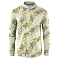 Hawaiian Pikake Maile Lei Button Sweatshirt Tiare Hibiscus Kalo Palapalai Leaf Beige LT19 Beige - Polynesian Pride