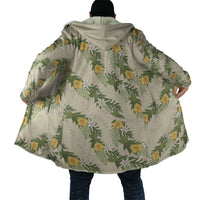 Hawaiian Pikake Maile Lei Cloak Tiare Hibiscus Kalo Palapalai Leaf Beige LT19 - Polynesian Pride