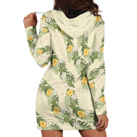 Hawaiian Pikake Maile Lei Hoodie Dress Tiare Hibiscus Kalo Palapalai Leaf Beige