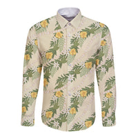 Hawaiian Pikake Maile Lei Long Sleeve Button Shirt Tiare Hibiscus Kalo Palapalai Leaf Beige LT19 Unisex Beige - Polynesian Pride
