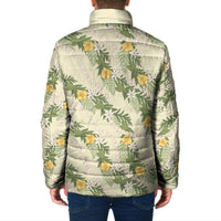 Hawaiian Pikake Maile Lei Padded Jacket Tiare Hibiscus Kalo Palapalai Leaf Beige LT19 - Polynesian Pride
