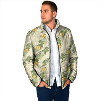 Hawaiian Pikake Maile Lei Padded Jacket Tiare Hibiscus Kalo Palapalai Leaf Beige LT19 - Polynesian Pride
