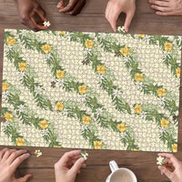 Hawaiian Pikake Maile Lei Puzzle Tiare Hibiscus Kalo Palapalai Leaf Beige LT19 - Polynesian Pride