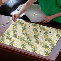 Hawaiian Pikake Maile Lei Puzzle Tiare Hibiscus Kalo Palapalai Leaf Beige LT19 - Polynesian Pride