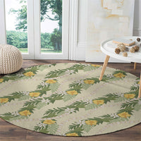 Hawaiian Pikake Maile Lei Round Carpet Tiare Hibiscus Kalo Palapalai Leaf Beige LT19 - Polynesian Pride