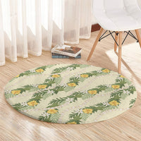 Hawaiian Pikake Maile Lei Round Carpet Tiare Hibiscus Kalo Palapalai Leaf Beige LT19 - Polynesian Pride