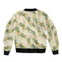 Hawaiian Pikake Maile Lei Sleeve Zip Bomber Jacket Tiare Hibiscus Kalo Palapalai Leaf Beige LT19 - Polynesian Pride