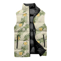 Hawaiian Pikake Maile Lei Sleeveless Puffer Jacket Tiare Hibiscus Kalo Palapalai Leaf Beige LT19 - Polynesian Pride