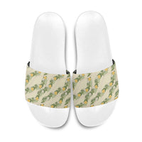 Hawaiian Pikake Maile Lei Slide Sandals Tiare Hibiscus Kalo Palapalai Leaf Beige LT19 Beige - Polynesian Pride