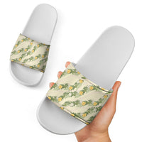 Hawaiian Pikake Maile Lei Slide Sandals Tiare Hibiscus Kalo Palapalai Leaf Beige LT19 - Polynesian Pride