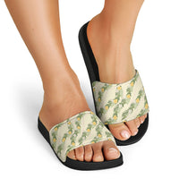 Hawaiian Pikake Maile Lei Slide Sandals Tiare Hibiscus Kalo Palapalai Leaf Beige LT19 - Polynesian Pride