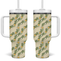 Hawaiian Pikake Maile Lei Tumbler With Handle Tiare Hibiscus Kalo Palapalai Leaf Beige LT19 One Size: 40 oz Beige - Polynesian Pride