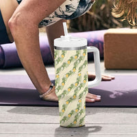 Hawaiian Pikake Maile Lei Tumbler With Handle Tiare Hibiscus Kalo Palapalai Leaf Beige LT19 - Polynesian Pride