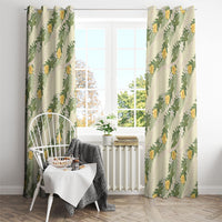 Hawaiian Pikake Maile Lei Window Curtain Tiare Hibiscus Kalo Palapalai Leaf Beige LT19 - Polynesian Pride