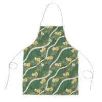 Hawaiian Pikake Maile Lei Apron Tiare Hibiscus Kalo Palapalai Leaf Green LT19 Green - Polynesian Pride