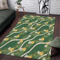 Hawaiian Pikake Maile Lei Area Rug Tiare Hibiscus Kalo Palapalai Leaf Green LT19 Green - Polynesian Pride