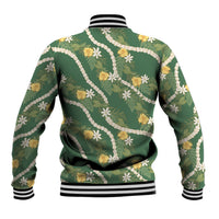 Hawaiian Pikake Maile Lei Baseball Jacket Tiare Hibiscus Kalo Palapalai Leaf Green LT19 - Polynesian Pride