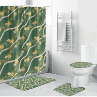 Hawaiian Pikake Maile Lei Bathroom Set Tiare Hibiscus Kalo Palapalai Leaf Green LT19 Bathroom Set (4 pcs) Green - Polynesian Pride