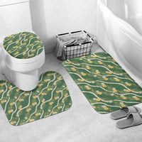 Hawaiian Pikake Maile Lei Bathroom Set Tiare Hibiscus Kalo Palapalai Leaf Green LT19 Mat Set Only (3 pcs) One Size Green - Polynesian Pride