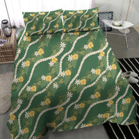 Hawaiian Pikake Maile Lei Bedding Set Tiare Hibiscus Kalo Palapalai Leaf Green LT19 - Polynesian Pride
