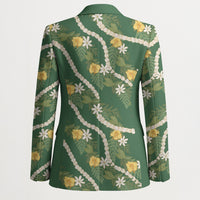 Hawaiian Pikake Maile Lei Blazer Tiare Hibiscus Kalo Palapalai Leaf Green LT19 - Polynesian Pride