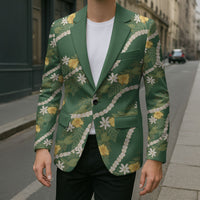 Hawaiian Pikake Maile Lei Blazer Tiare Hibiscus Kalo Palapalai Leaf Green LT19 - Polynesian Pride