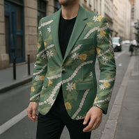 Hawaiian Pikake Maile Lei Blazer Tiare Hibiscus Kalo Palapalai Leaf Green LT19 - Polynesian Pride