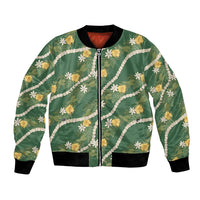 Hawaiian Pikake Maile Lei Bomber Jacket Tiare Hibiscus Kalo Palapalai Leaf Green LT19 Unisex Green - Polynesian Pride