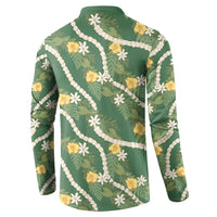 Hawaiian Pikake Maile Lei Button Sweatshirt Tiare Hibiscus Kalo Palapalai Leaf Green LT19 - Polynesian Pride
