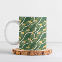Hawaiian Pikake Maile Lei Ceramic Mug Tiare Hibiscus Kalo Palapalai Leaf Green LT19 Green - Polynesian Pride