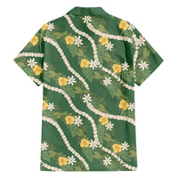 Hawaiian Pikake Maile Lei Family Matching Puletasi and Hawaiian Shirt Tiare Hibiscus Kalo Palapalai Leaf Green