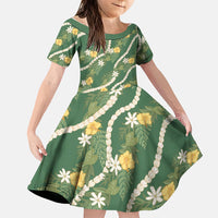 Hawaiian Pikake Maile Lei Family Matching Tank Maxi Dress and Hawaiian Shirt Tiare Hibiscus Kalo Palapalai Leaf Green